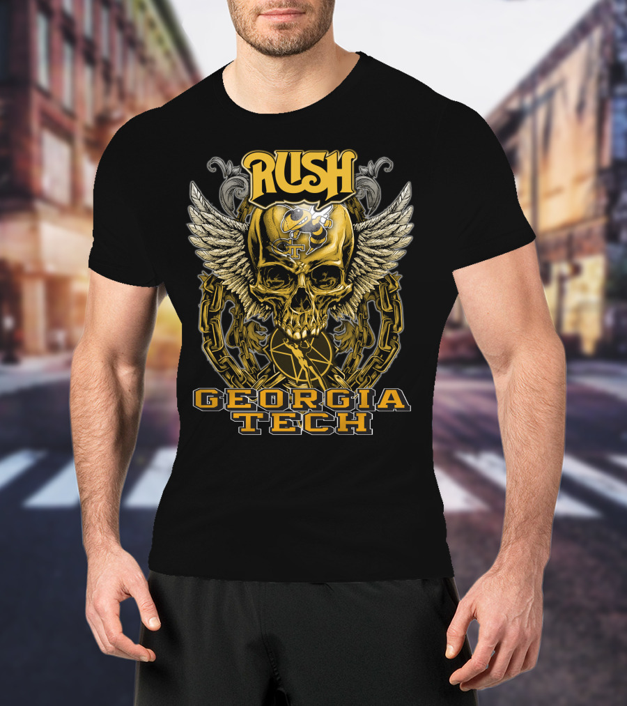 Rush Georgia Tech Yellow Jackets Skull Wings T-Shirt