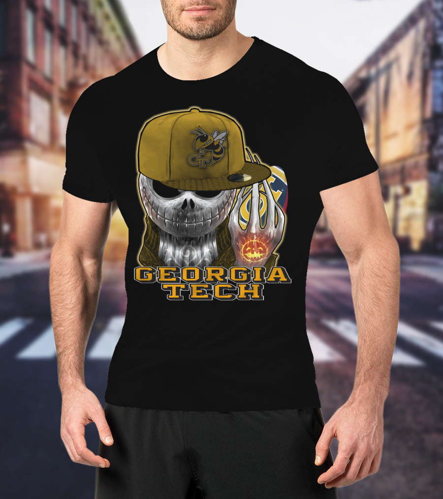 Jackskull Georgia Tech Yellow Jackets Skeleton Skull Halloween T-Shirt