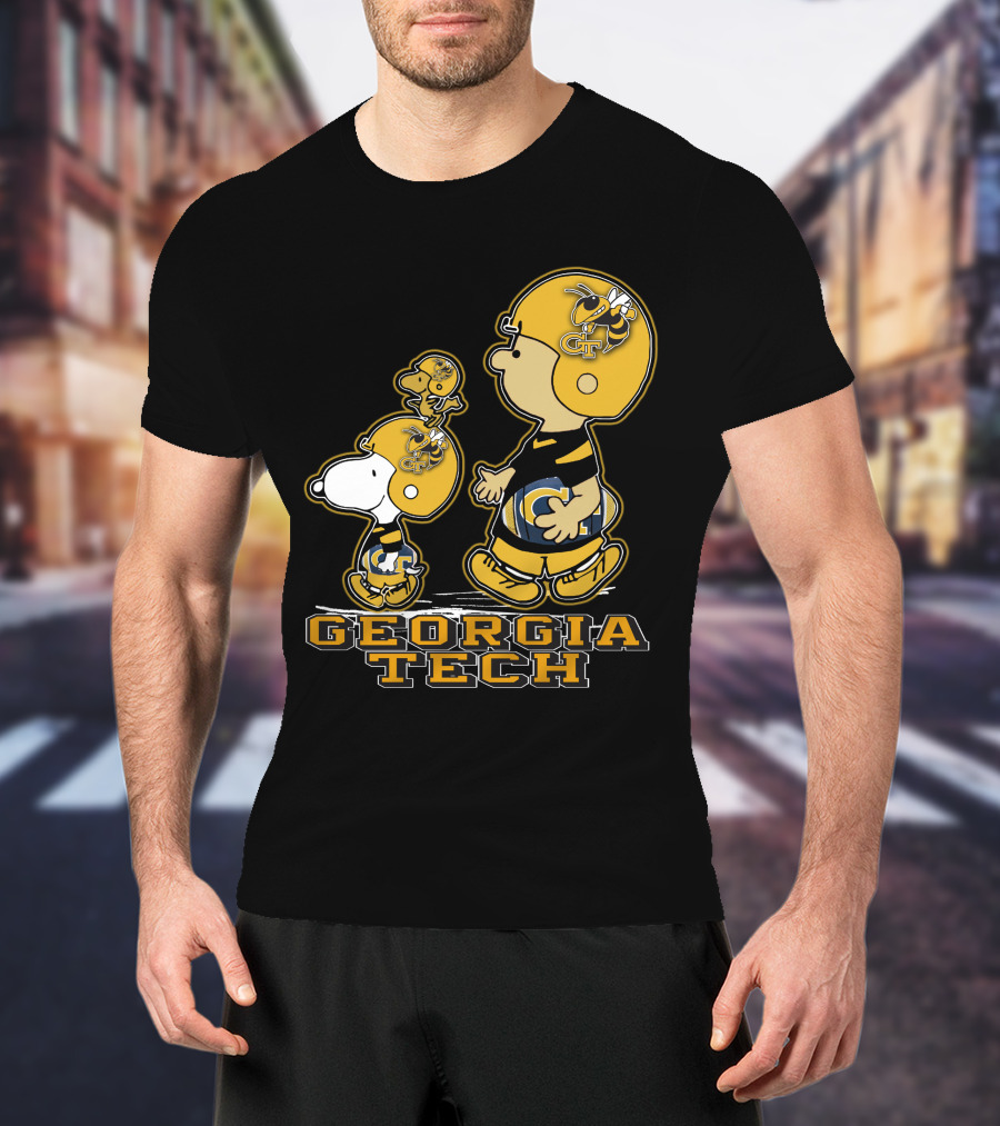 Snpfootball Georgia Tech Yellow Jackets Charlie Brown And Snoopy Football Gear T-Shirt