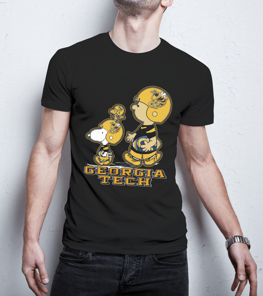Snpfootball Georgia Tech Yellow Jackets Charlie Brown And Snoopy Football Gear T-Shirt