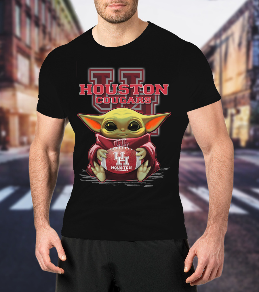 Houston Cougars Baby Yoda Football Fan T-Shirt