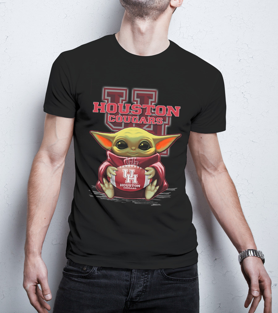Houston Cougars Baby Yoda Football Fan T-Shirt