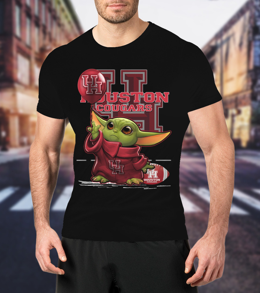 UH Houston Cougars Baby Yoda Football Balloon T-Shirt