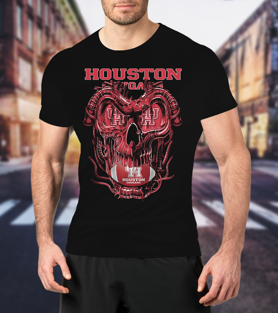 Houston Cougars Dragonskull Football T-Shirt