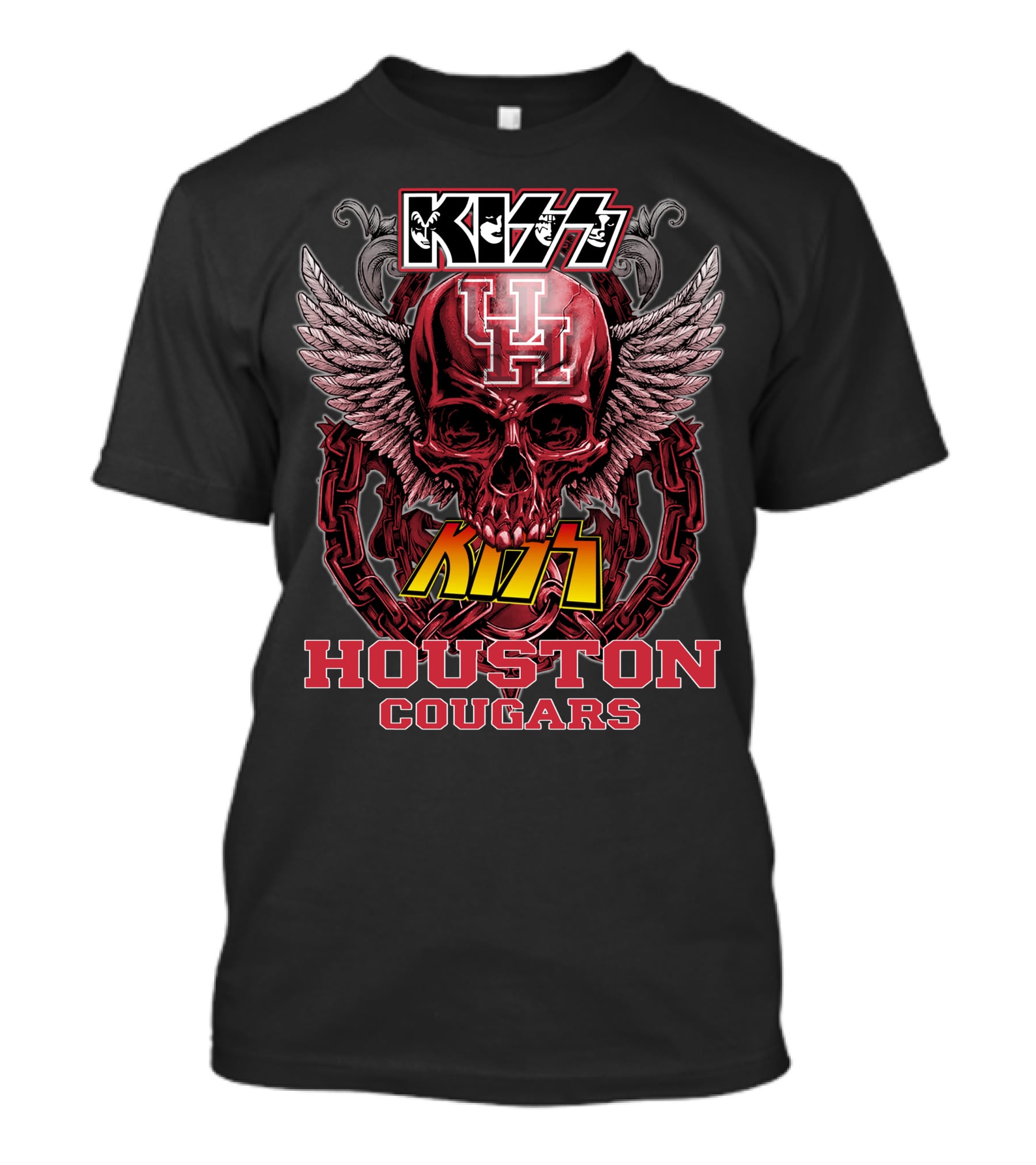 KISS Houston Cougars Skull Wings T-Shirt
