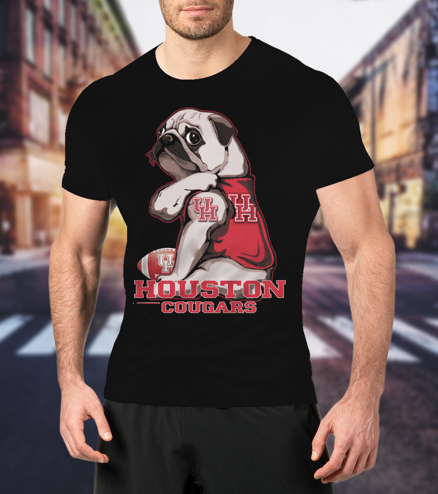 Pug With UH Logo Celebrating Houston Cougars Football T-Shirt