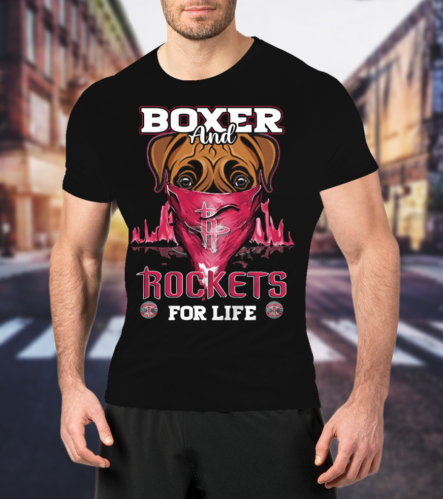 Boxer And Rockets For Life Houston Rockets Logo Dog Bandana T-Shirt
