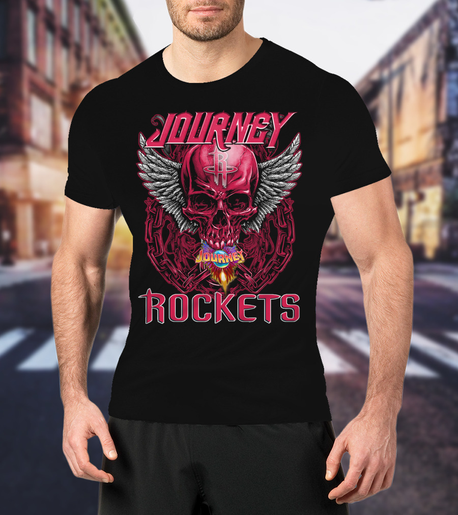 Journey Houston Rockets Skull Wings Flame T-Shirt