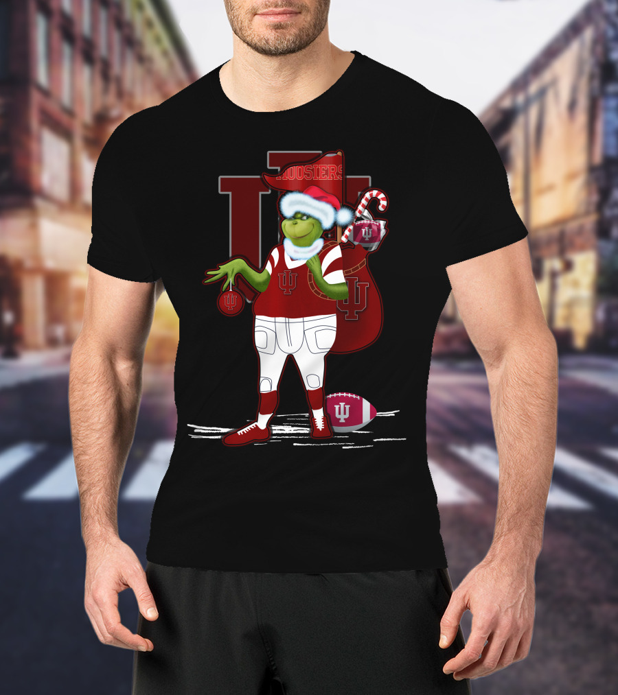 Grinchxmas Indiana Hoosiers Santa Sack Football T-Shirt