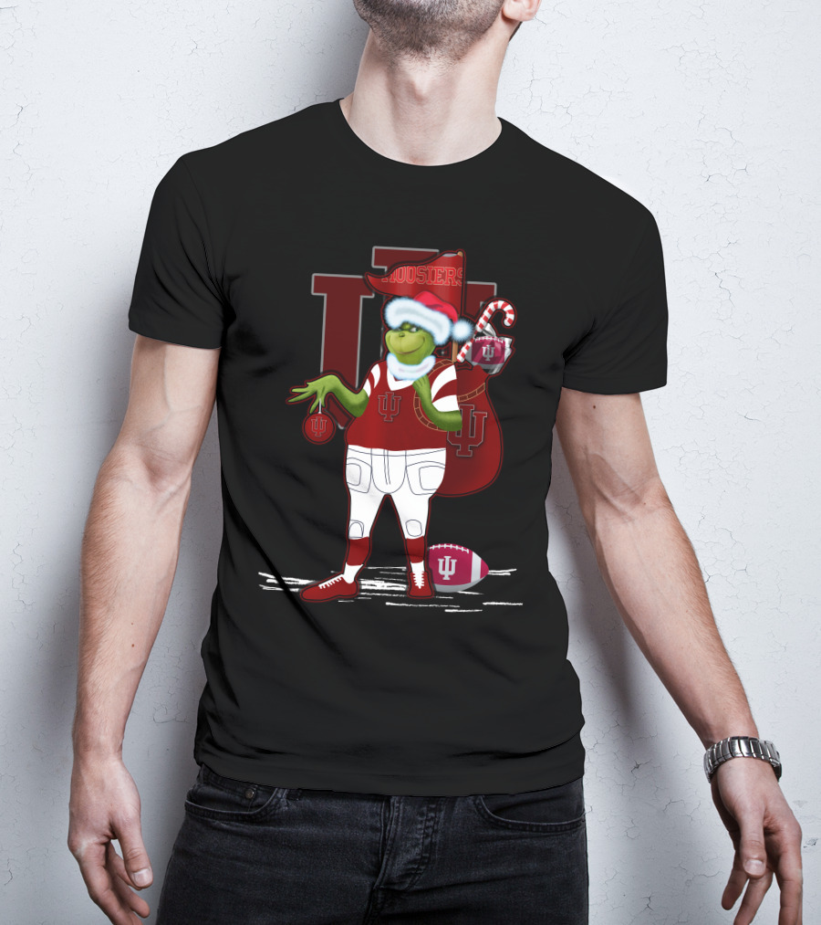 Grinchxmas Indiana Hoosiers Santa Sack Football T-Shirt
