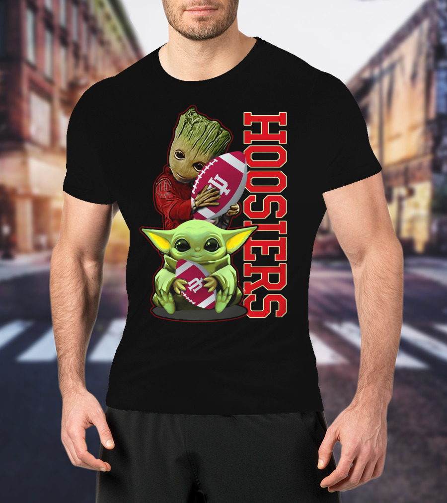 Grzd Indiana Hoosiers Baby Groot And Baby Yoda Football T-Shirt
