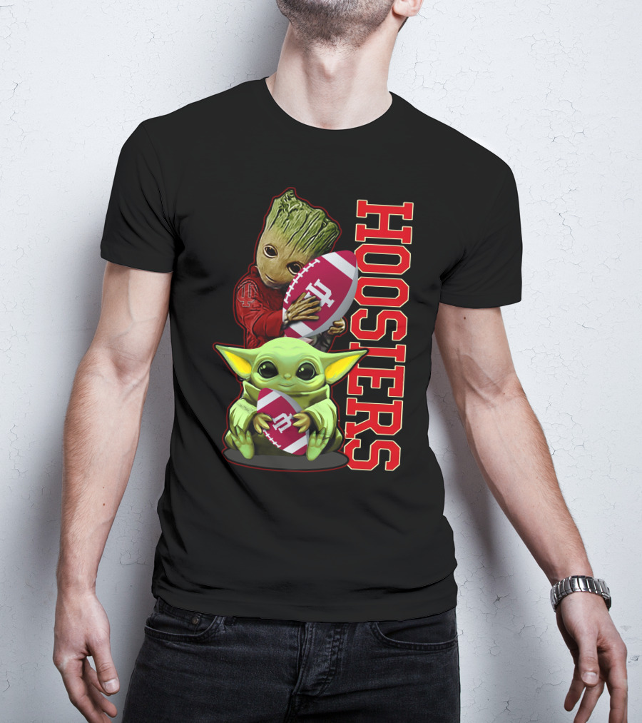 Grzd Indiana Hoosiers Baby Groot And Baby Yoda Football T-Shirt