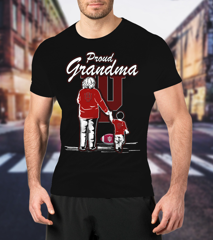 Proud Grandma Indiana Hoosiers IU Logo With Football T-Shirt