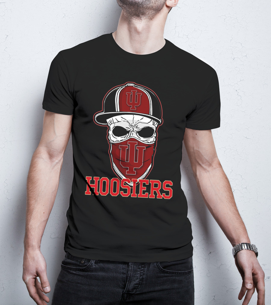 Indiana Hoosiers Skull With IU Cap And Bandana T-Shirt
