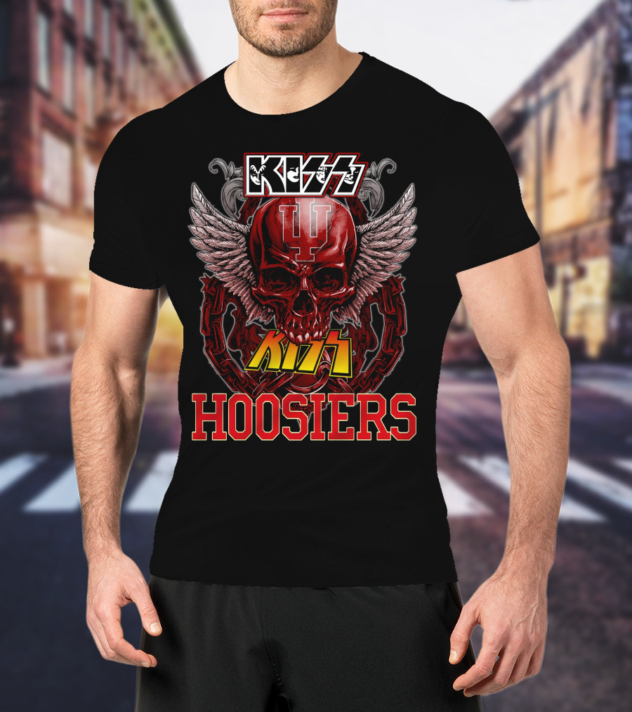 Kiss Indiana Hoosiers Skull Wings T-Shirt