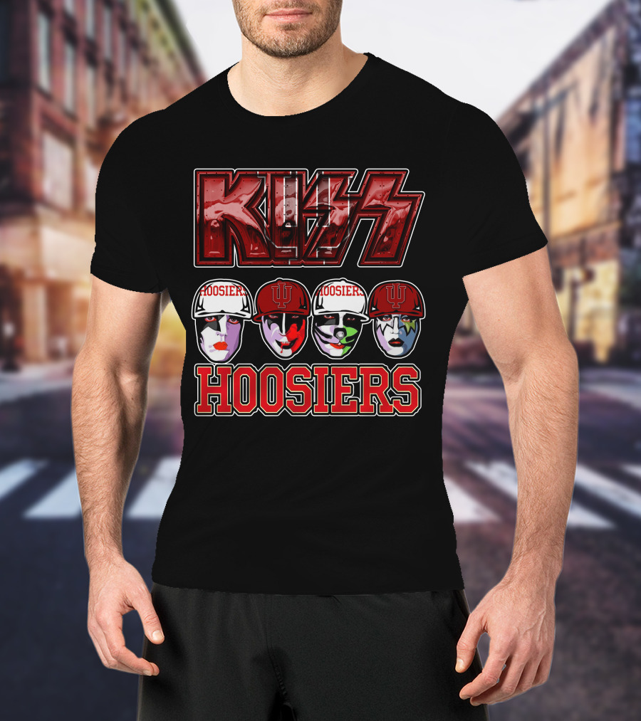 Kiss Indiana Hoosiers Face Paint Band Member Heads With IU Hats T-Shirt