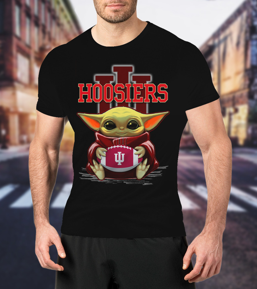 Yoda Holding Indiana Hoosiers Football With IU T-Shirt
