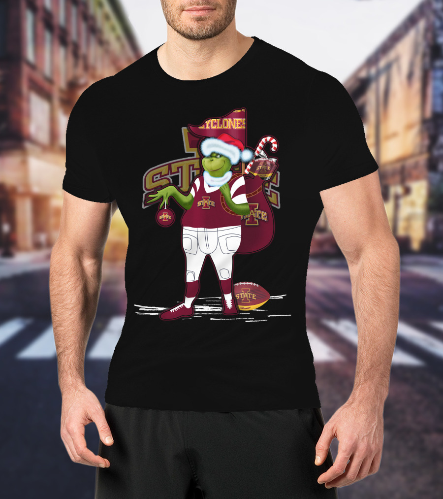 Grinchxmas Iowa State Cyclones Football Holiday Cyclone Santa Sack T-Shirt