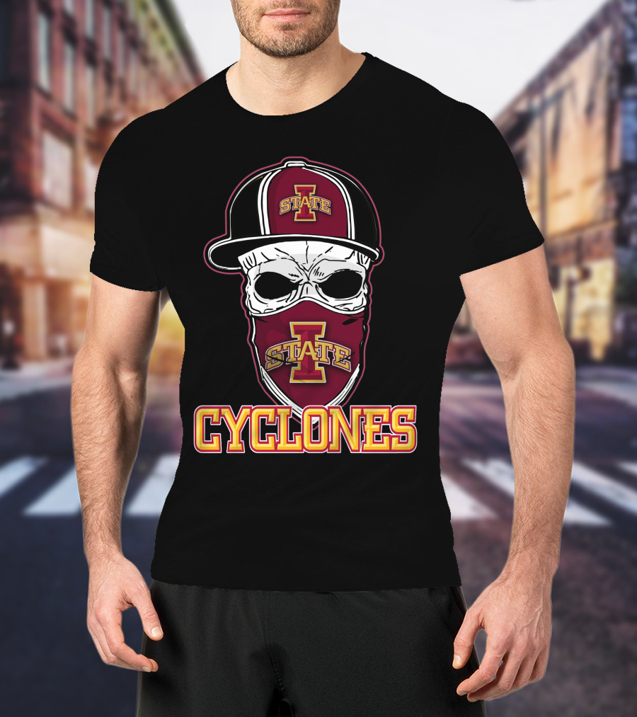 Skull Hat Iowa State Cyclones Logo Red And Yellow T-Shirt
