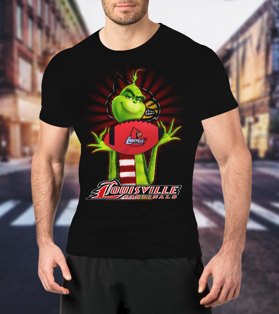 Grinch Holding Louisville Cardinals Football T-Shirt