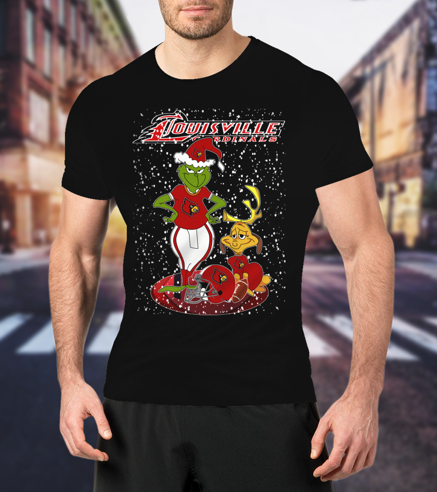 Grinchxmas Louisville Cardinals Football Snow Scene T-Shirt