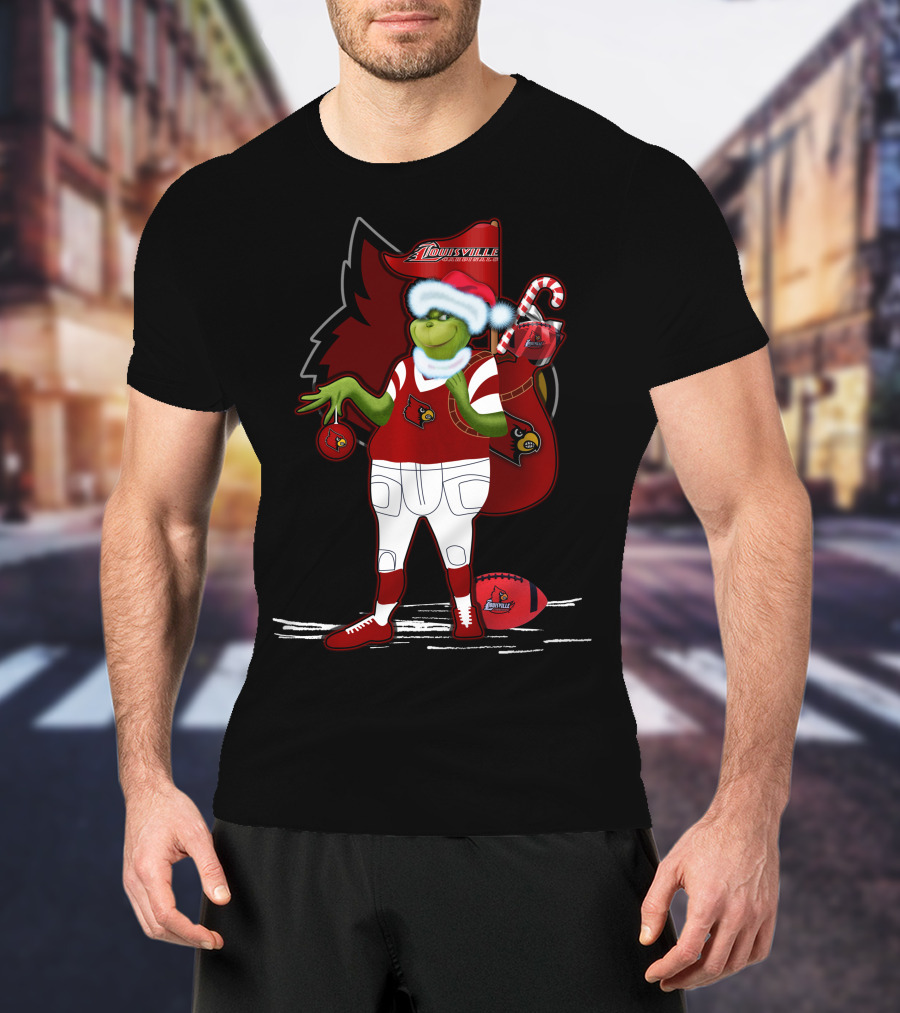 Grinchxmas Louisville Cardinals Holiday Football Character T-Shirt