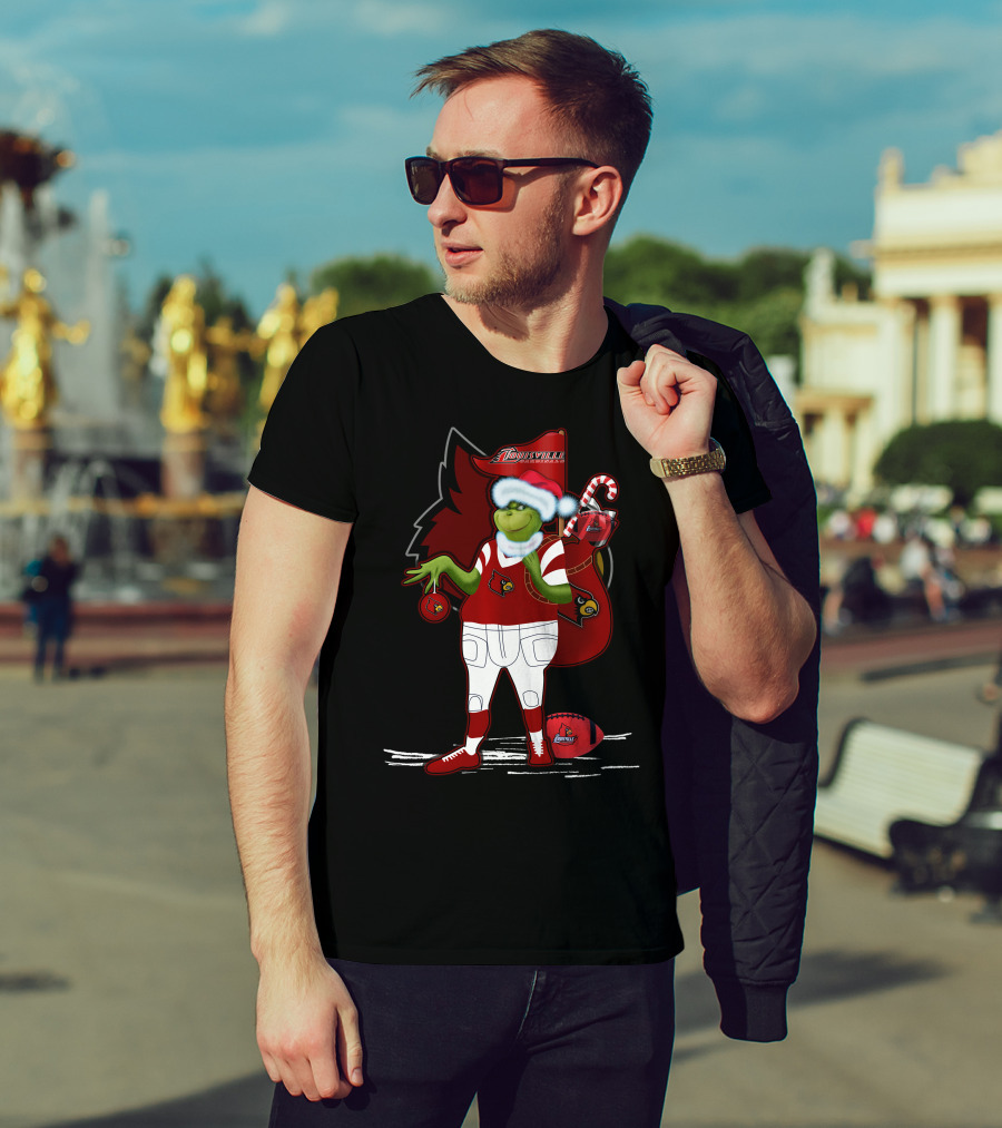 Grinchxmas Louisville Cardinals Holiday Football Character T-Shirt