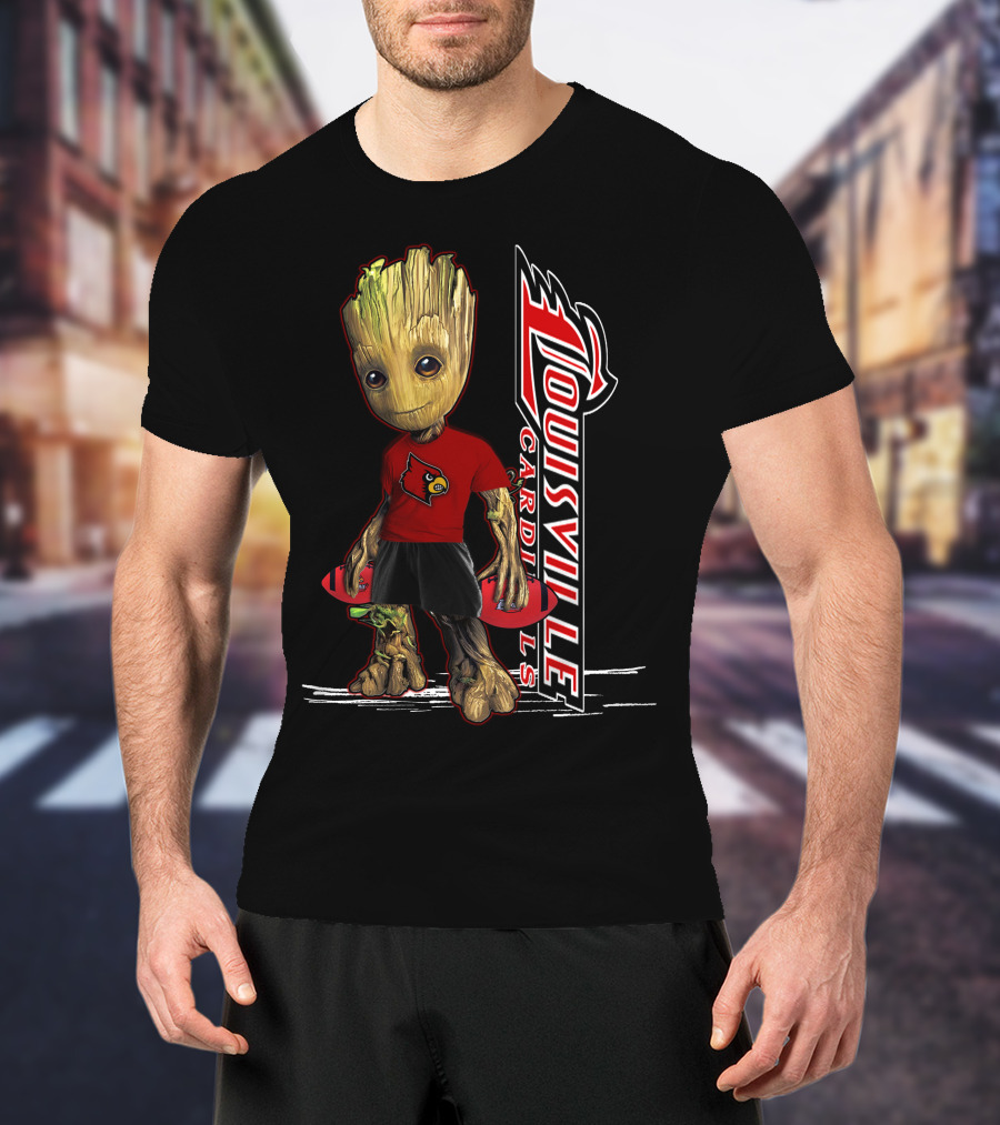 Groot Louisville Cardinals Fan Character With Team T-Shirt