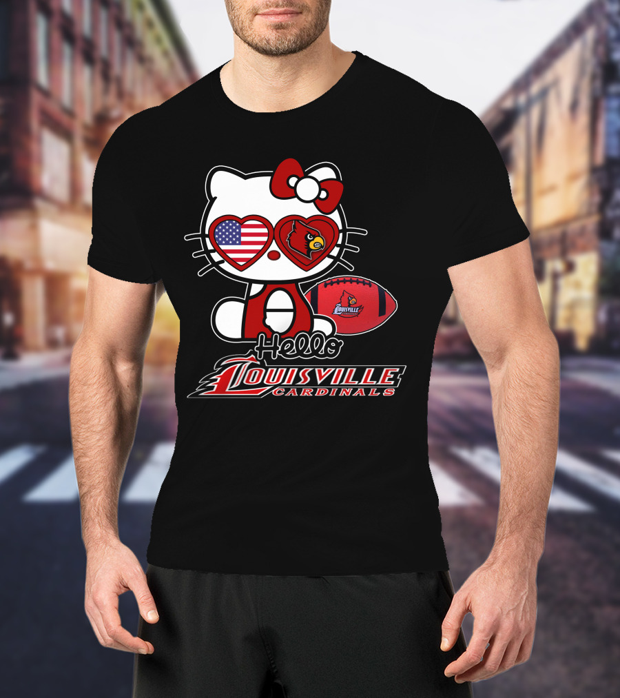 Hello Kitty American Flag Heart Eyes Louisville Cardinals Football T-Shirt
