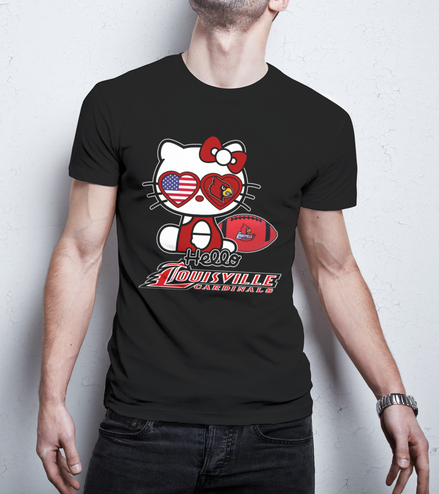 Hello Kitty American Flag Heart Eyes Louisville Cardinals Football T-Shirt