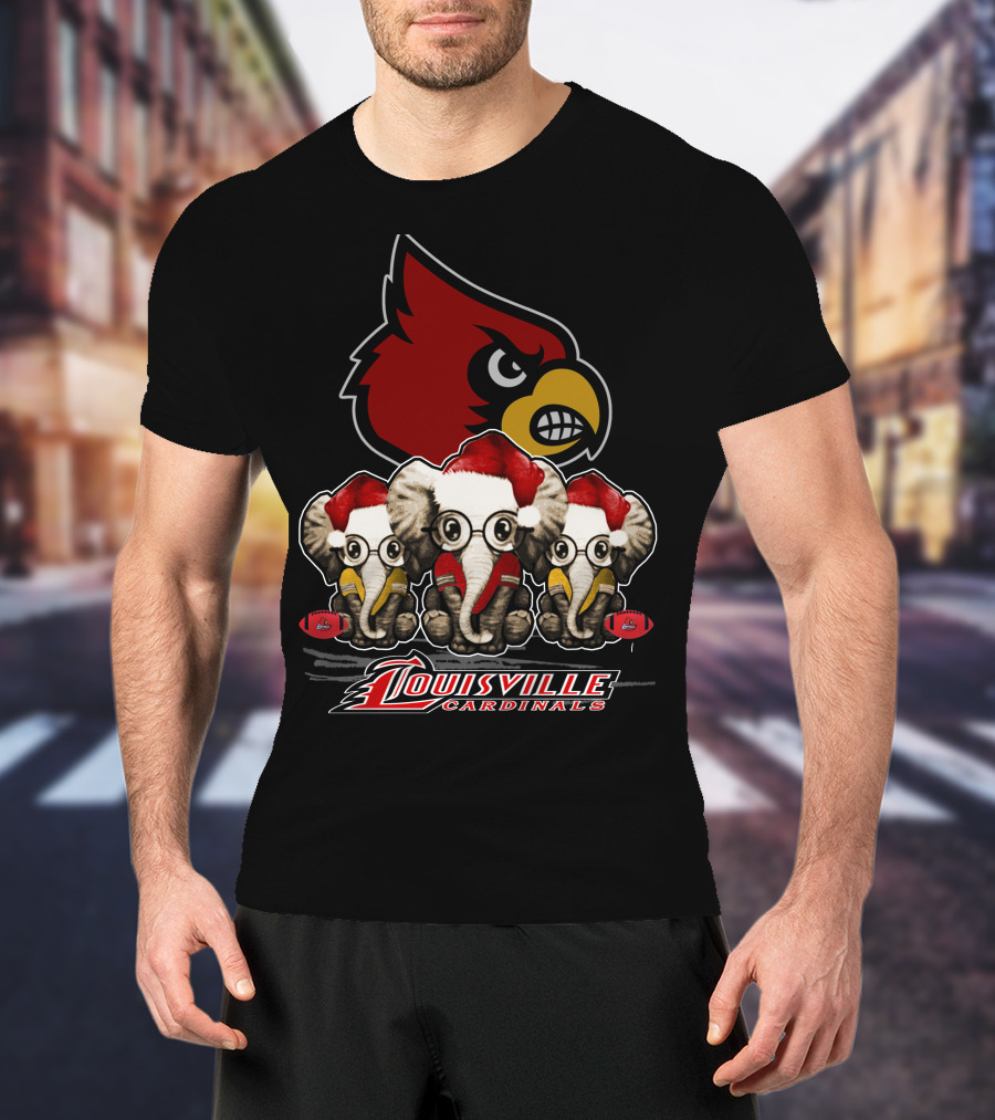 Santa Elephants Louisville Cardinals Christmas T-Shirt