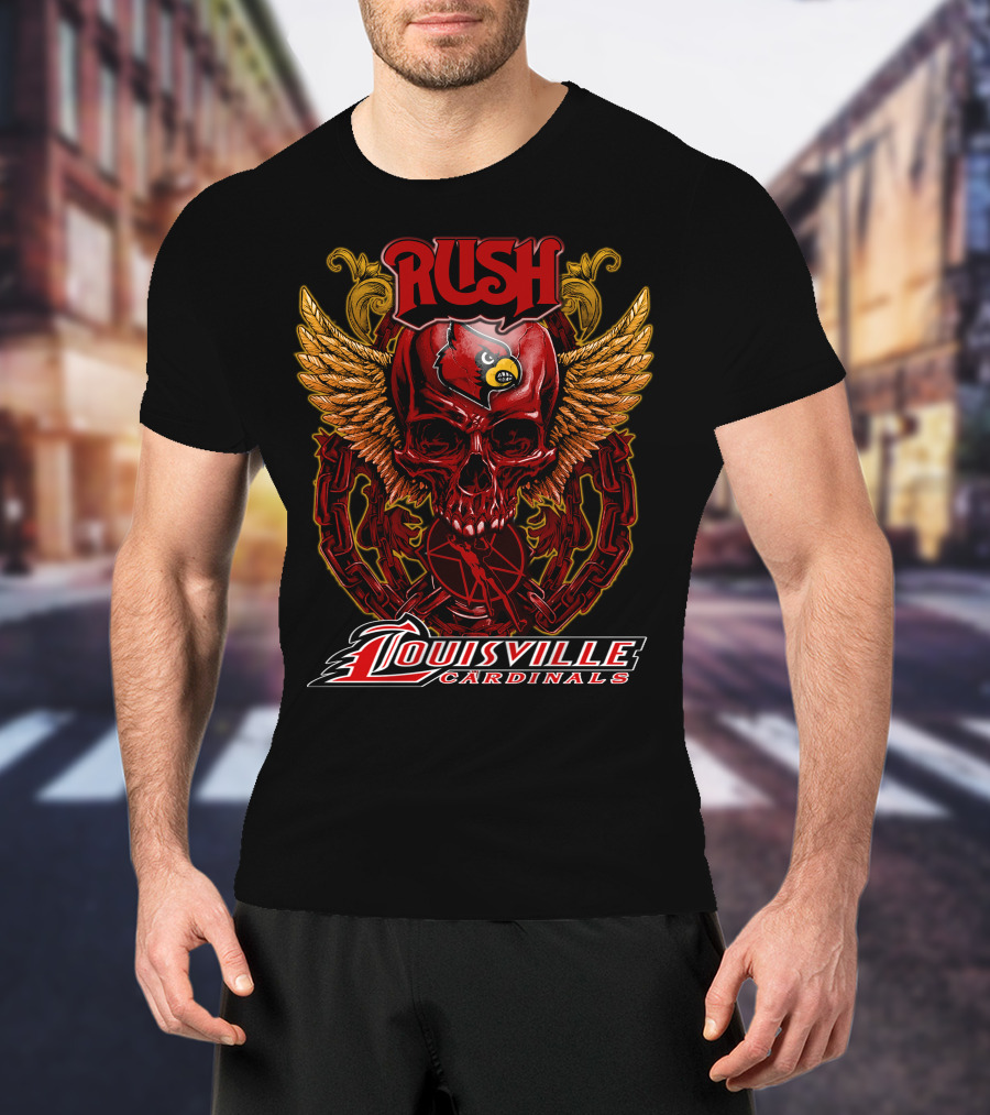 Rush Louisville Cardinals Skull With Wings And Chain T-Shirt