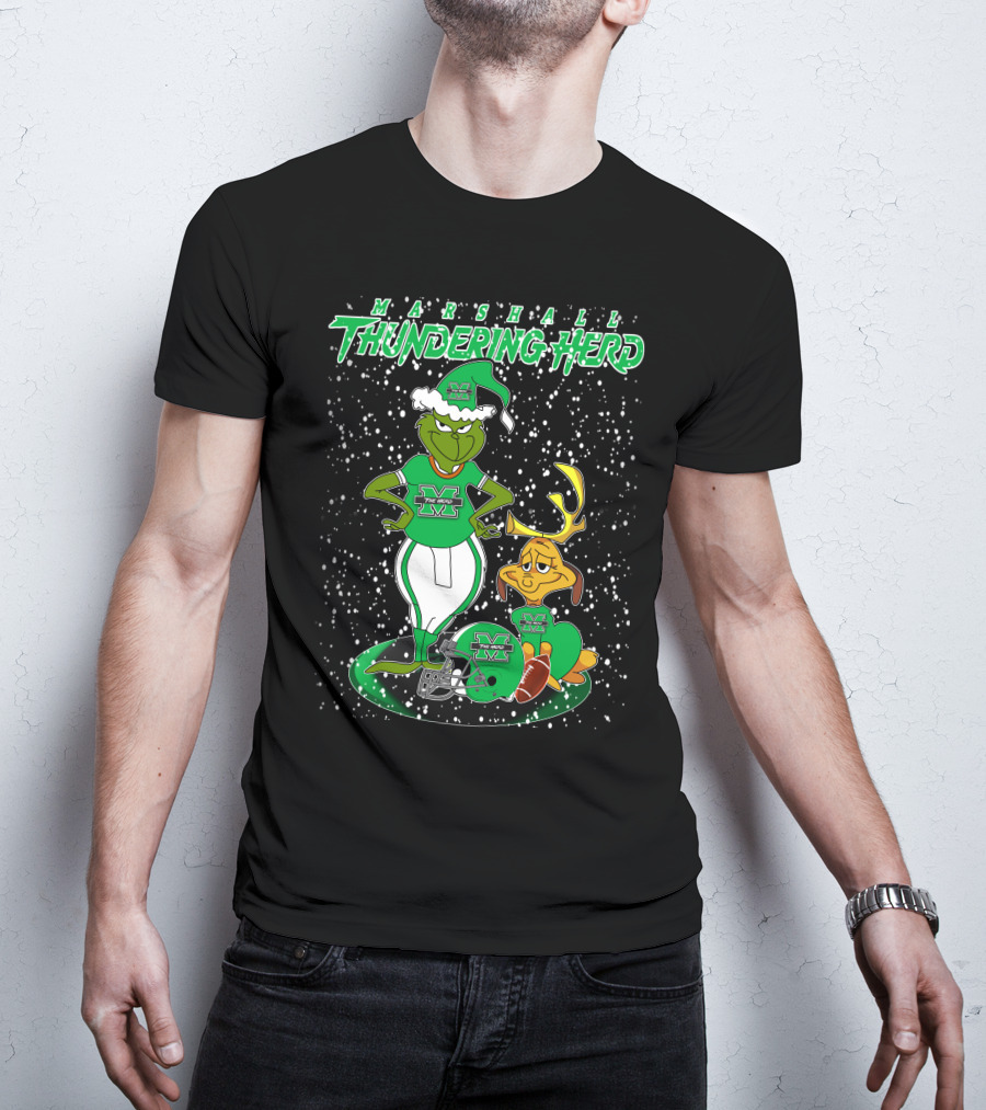 Grinchxmas Marshall Thundering Herd Football Holiday Max Antlers T-Shirt