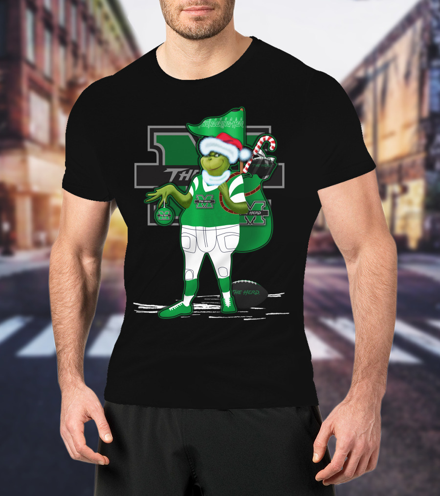 Grinchxmas Marshall Thundering Herd Holiday Football Spirit T-Shirt