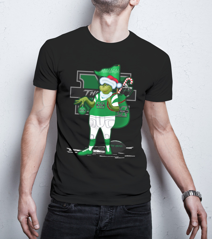 Grinchxmas Marshall Thundering Herd Holiday Football Spirit T-Shirt
