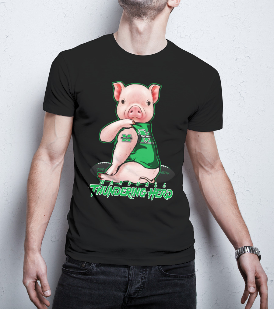 Marshall Thundering Herd Pig In Green Sports Jersey T-Shirt