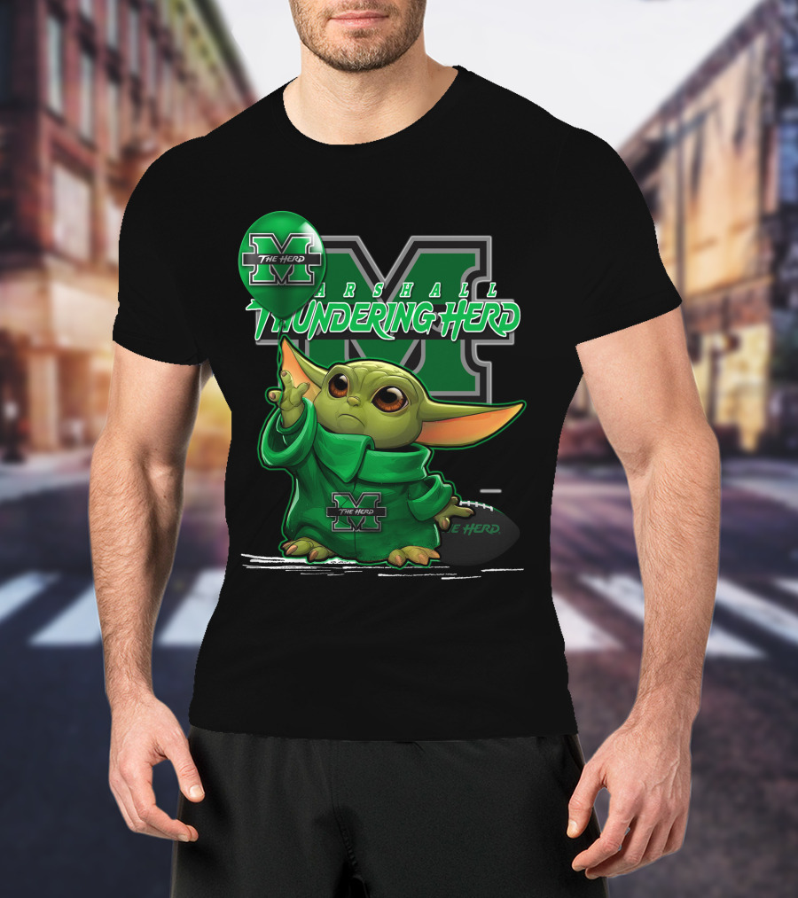 Yoda The Herd Marshall Thundering Herd Football Balloon T-Shirt