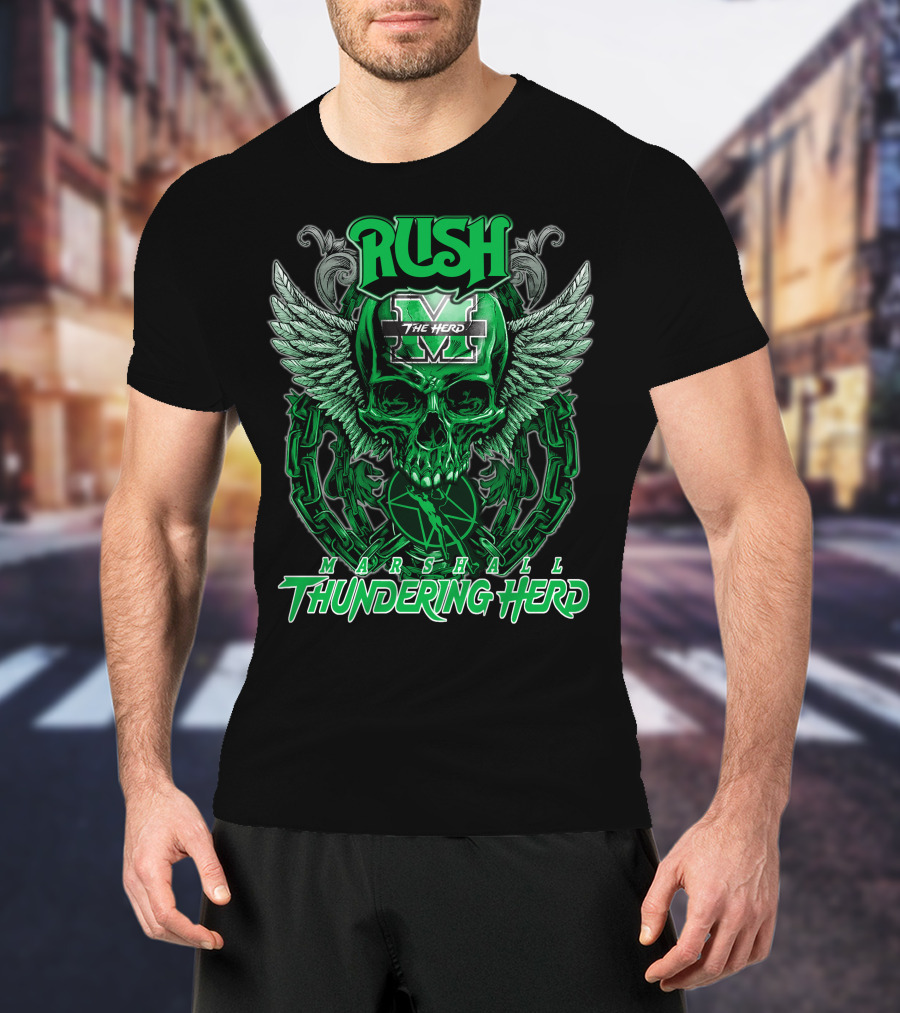 RUSH Marshall Thundering Herd The Herd Skull Winged T-Shirt