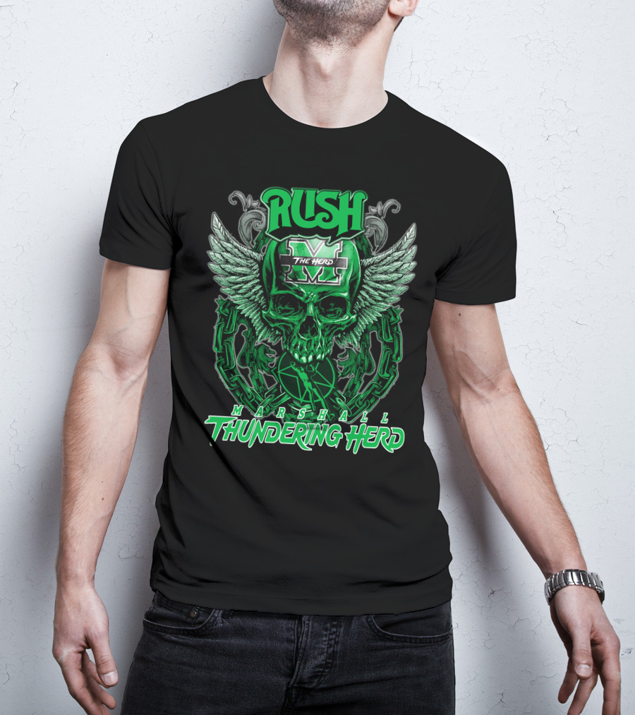 RUSH Marshall Thundering Herd The Herd Skull Winged T-Shirt
