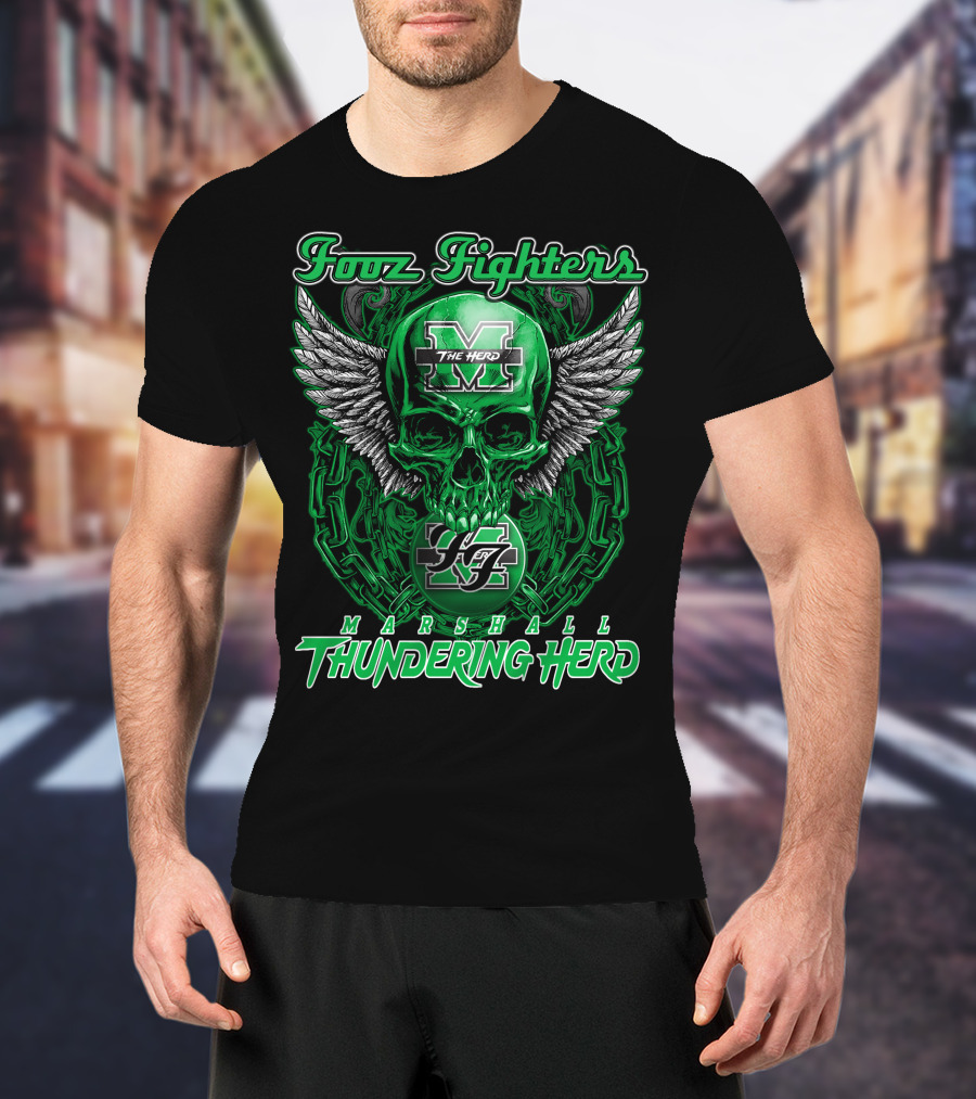 Fooz Fighters Marshall Thundering Herd The Herd Skull Wings Chain 92 T-Shirt