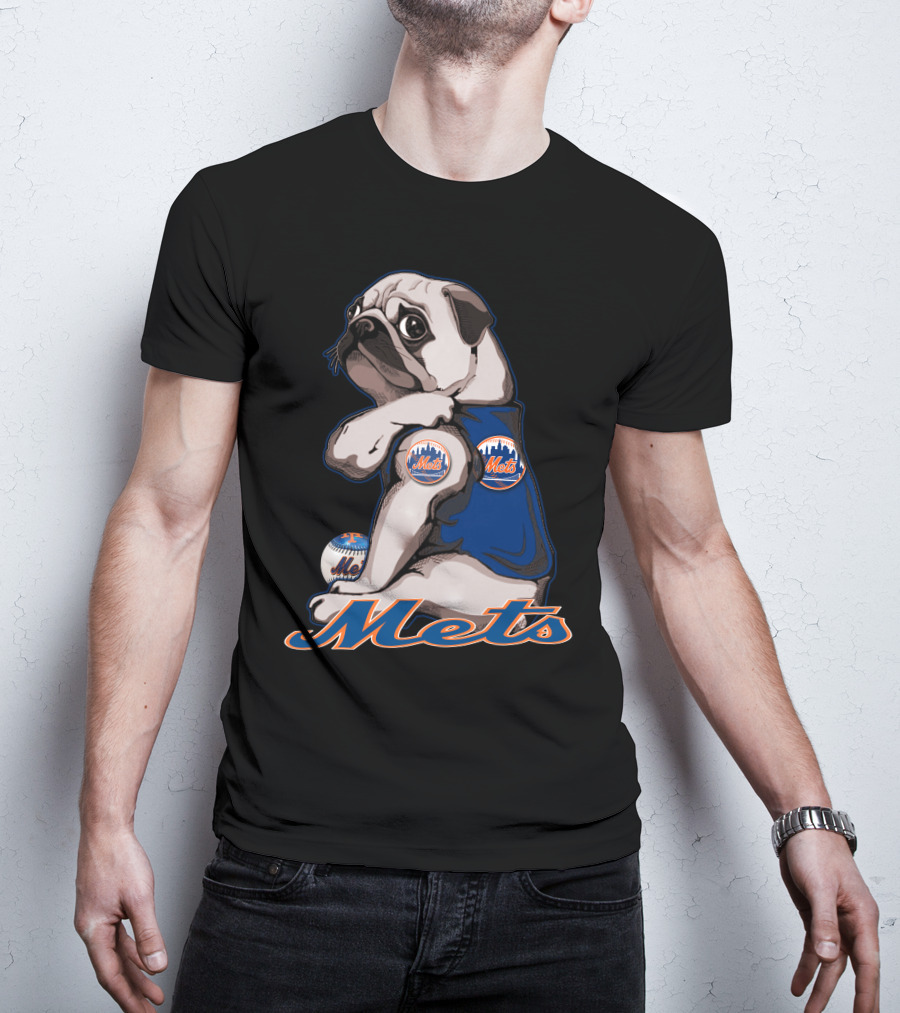 Pug Mets Baseball Team Mascot T-Shirt