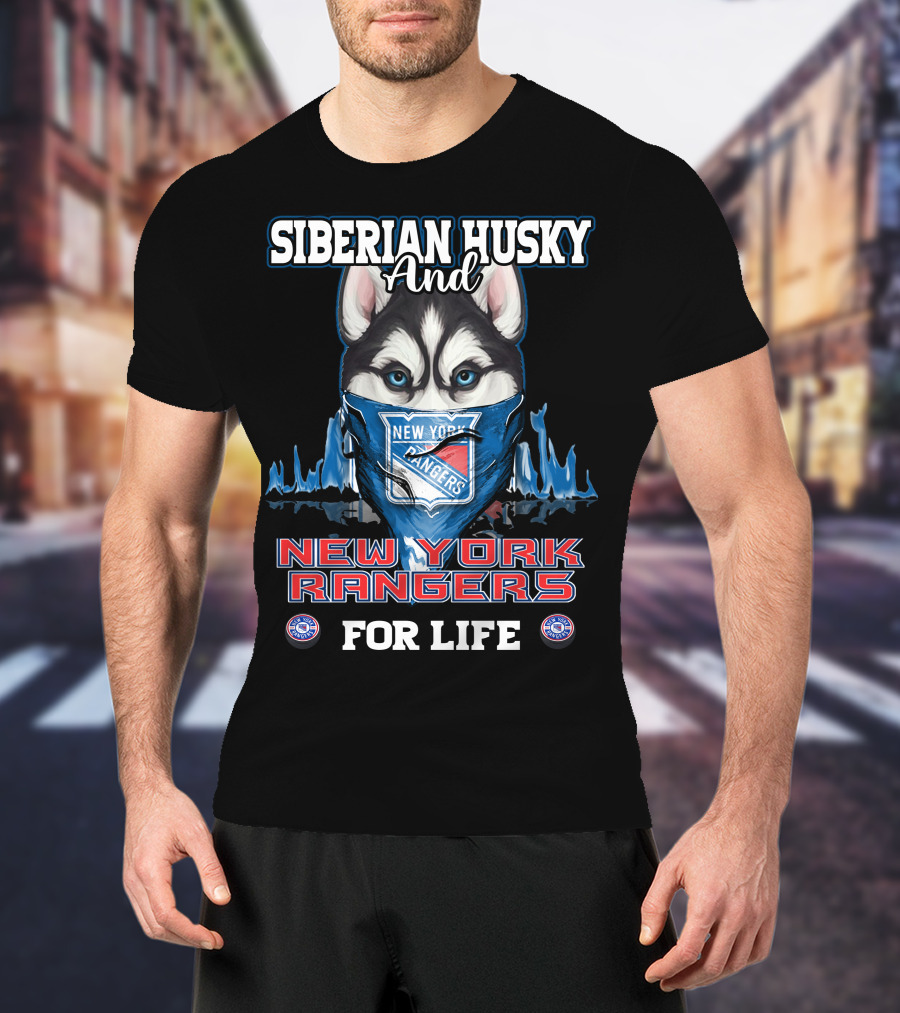 Siberian Husky And New York Rangers For Life T-Shirt