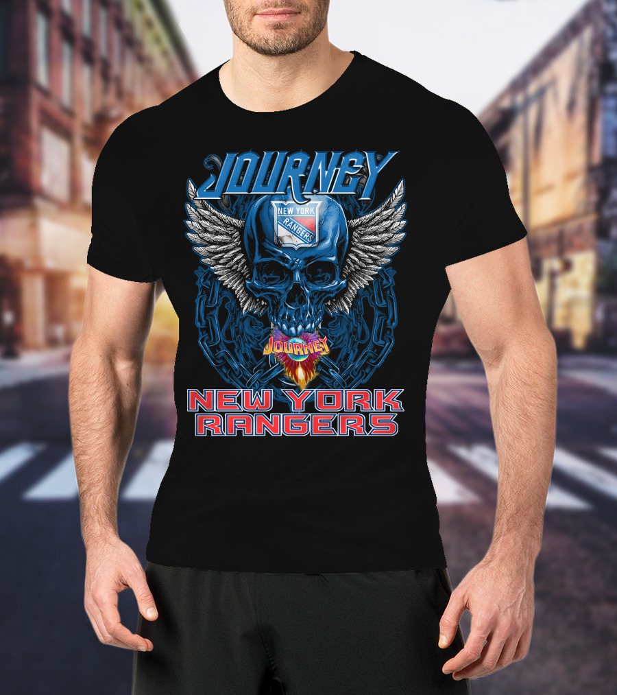 Journey New York Rangers Skull Wings Chain Flame T-Shirt