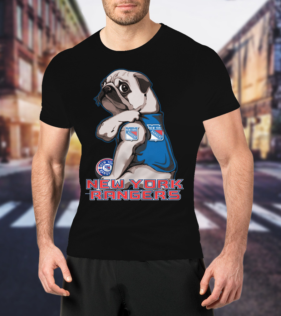 Pug Wearing New York Rangers Jersey T-Shirt