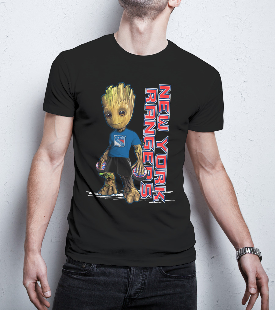 Groot New York Rangers Fan Holding Pucks T-Shirt
