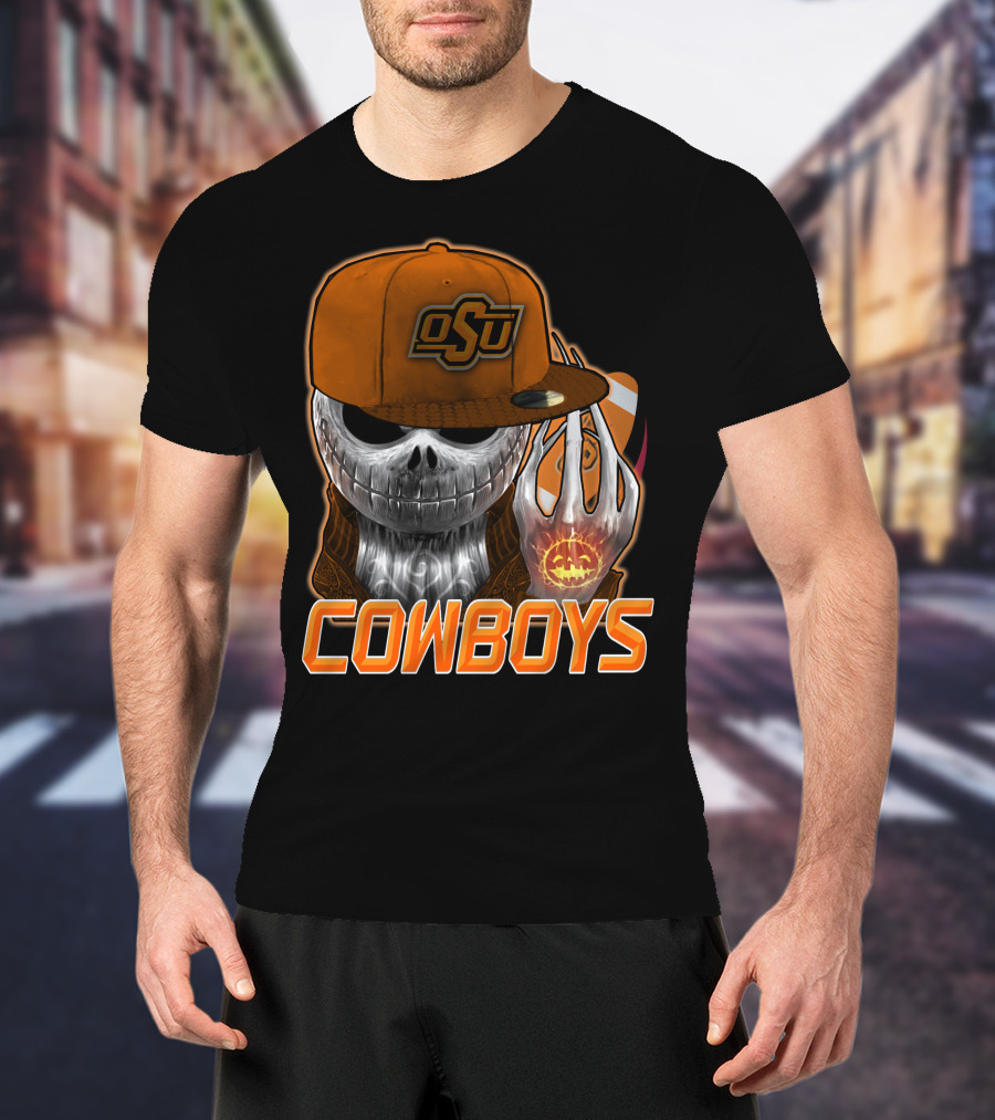 Osu Cowboys Halloween Skull Pumpkin Oklahoma State T-Shirt