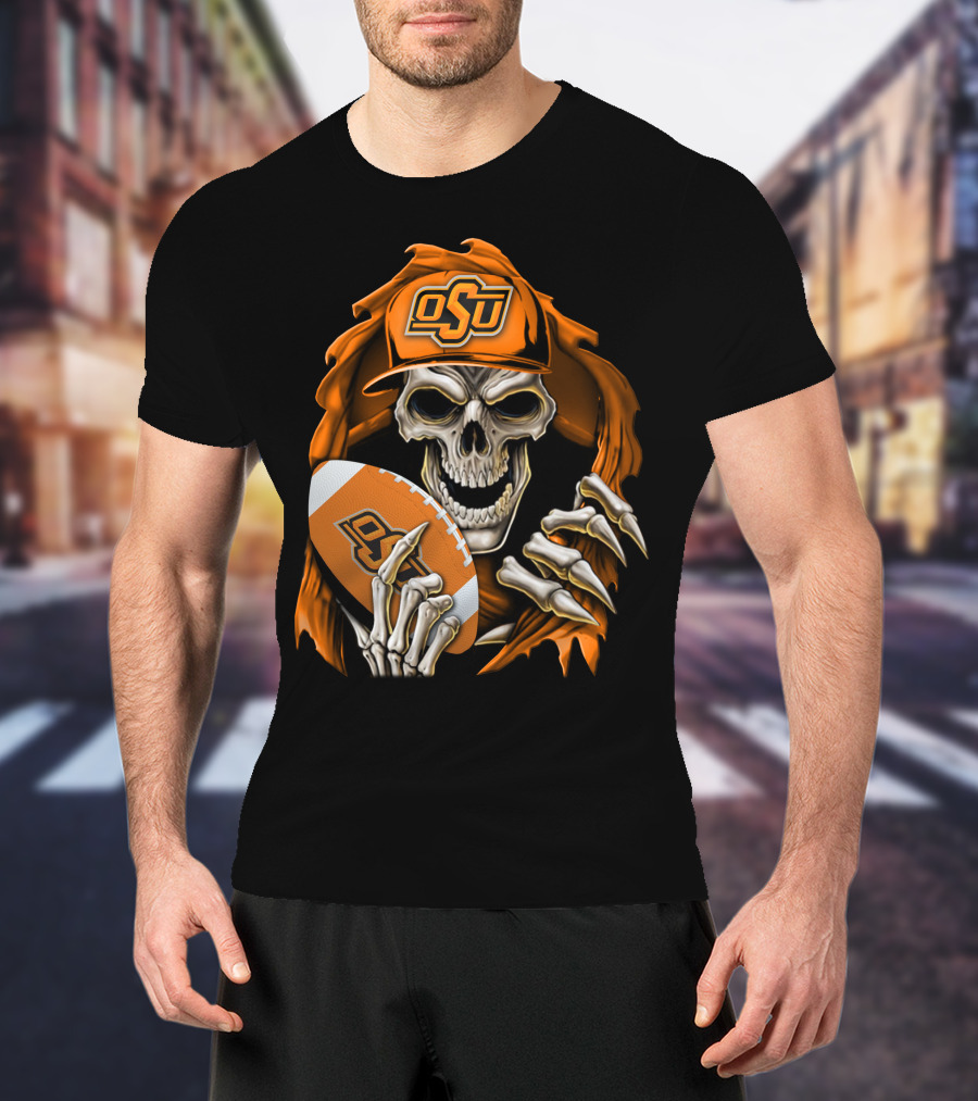 Skullbong OSU Oklahoma State Cowboys Football Skeleton T-Shirt