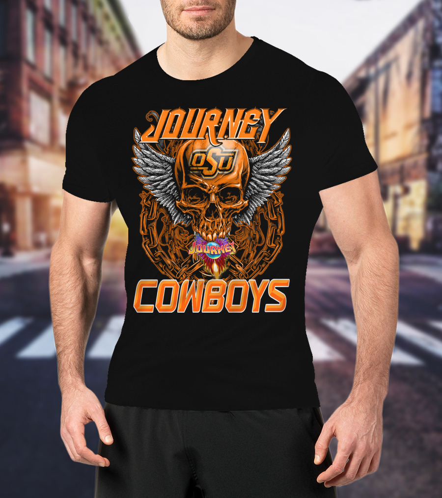 Journey Osu Cowboys Skull Wings And Chains T-Shirt