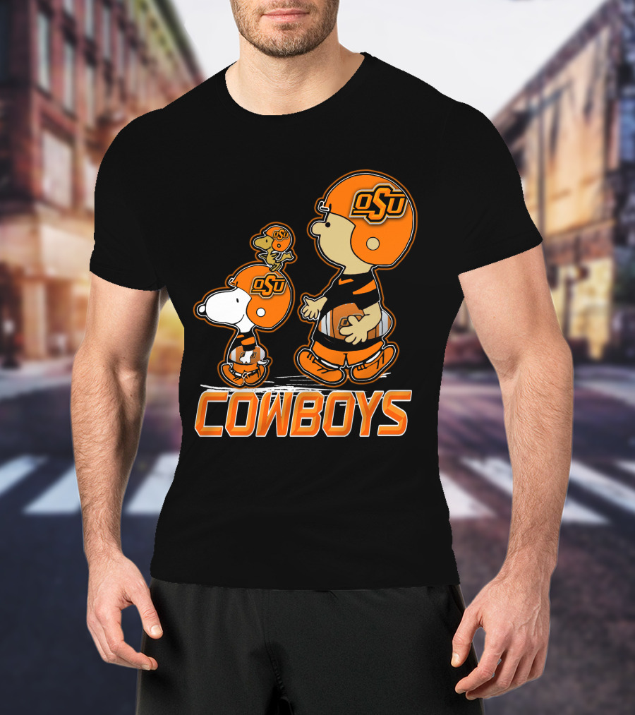Snpfootball Oklahoma State Osu Cowboys Peanuts Characters Football Helmets T-Shirt