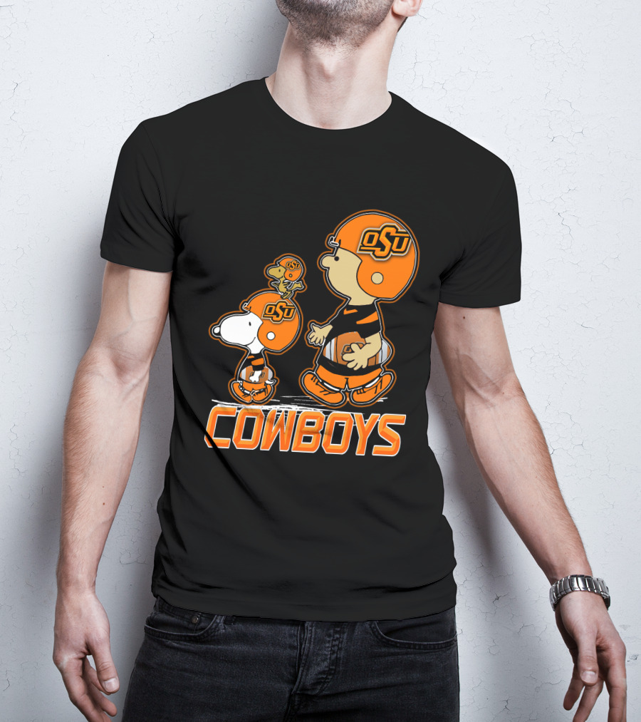 Snpfootball Oklahoma State Osu Cowboys Peanuts Characters Football Helmets T-Shirt